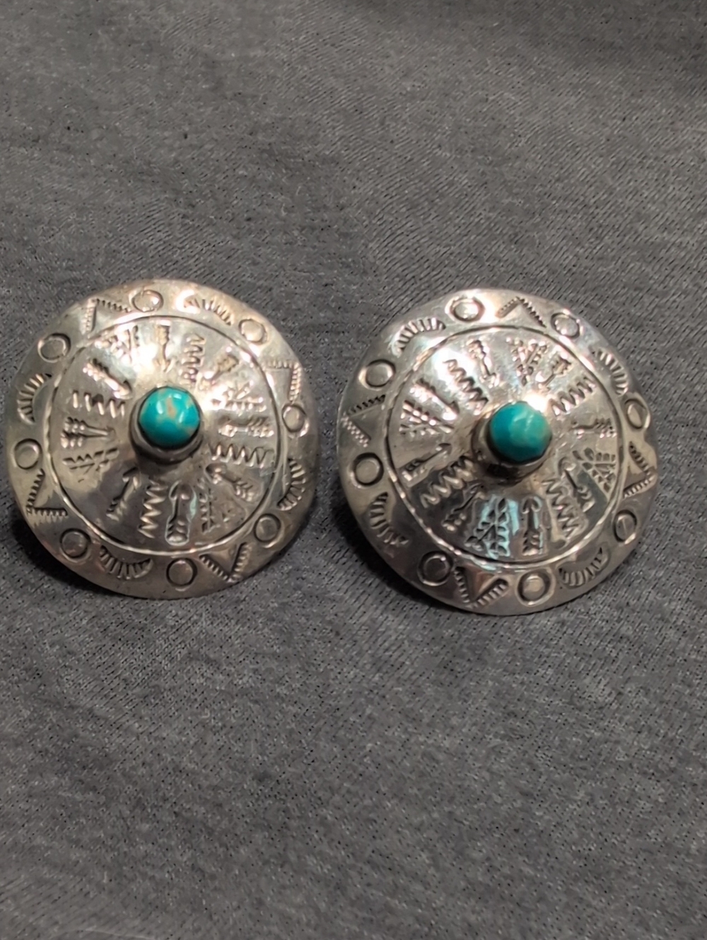 Sterling Silver Concho Earrings with Turquoise Cabochon